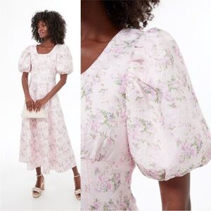 Hyacinth House Pink Jacquard Coquette Puff Sleeve Ella Maxi Dress Sz S